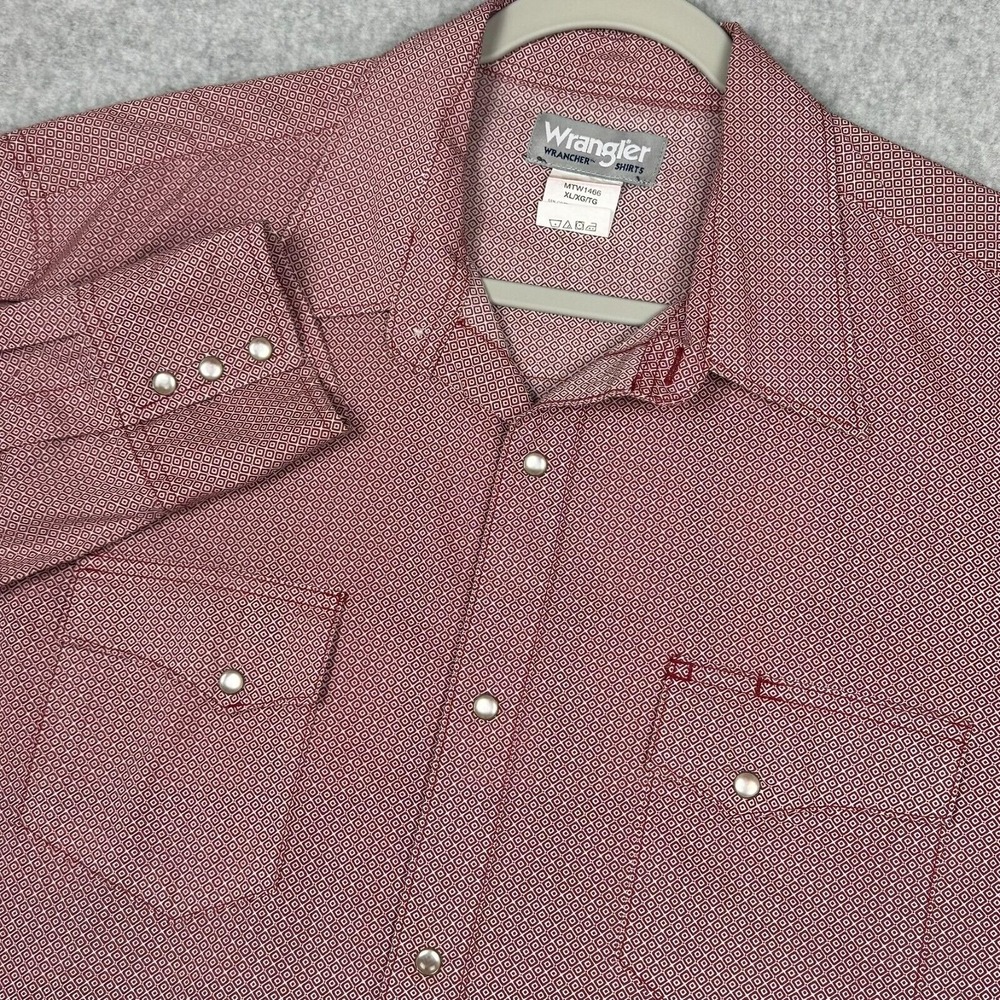 Wrangler Wrancher Shirt Mens L Red‎ Pearl Snap Geometric Cowboy Western VTG Y2K